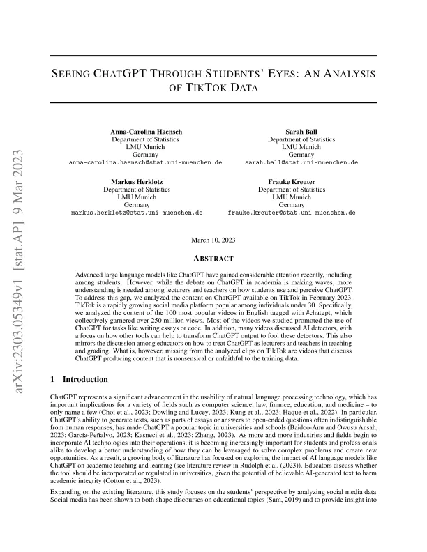 Seeing <em>ChatGPT</em> Through Students' Eyes: An Analysis of TikTok Data